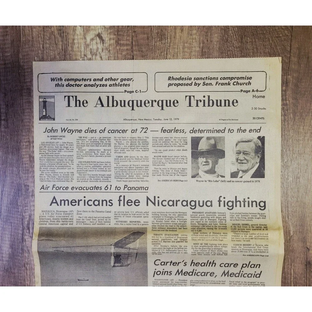 1979 Jun 12: Albuquerque Tribune - John Wayne Legendary Actor Cowboy Dead At 72!
